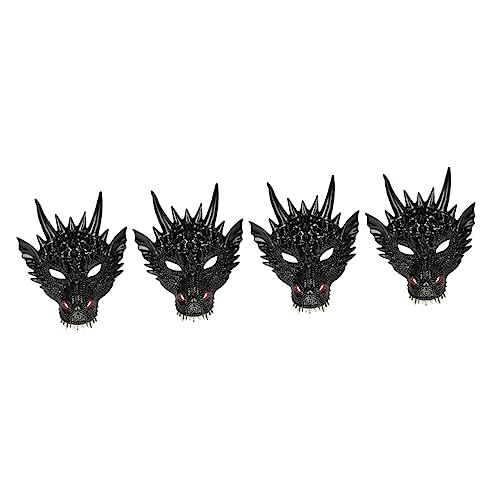 Amosfun 4 Stück Drachenmaske Kostüme Für Erwachsene Kleidung Tiermasken Für Kinder Drachenkopf Maske Drachen Gesichtsmaske Karnevals-drachen-gesichtsmaske Drachen Kostüm 3d Pu Bilden von Amosfun