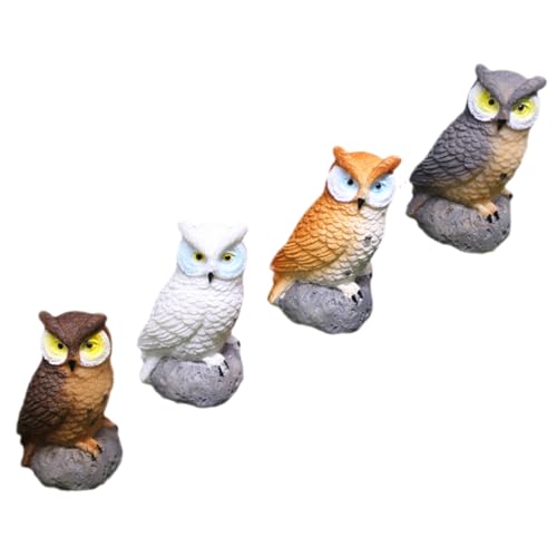 Amosfun 4 Stück Eulenschmuck aus Harz kleine Eulenstatue falsche Eule das Eulenhaus Feengarten Zubehör Vogelhaus wohnzimmerdeko fensterdekoration Gartentierfigur Landschaft Eule aus Harz von Amosfun