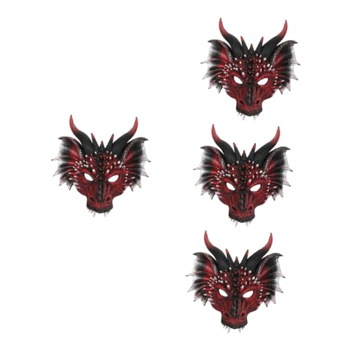 Amosfun 4 Stück schwarze rote Drachenmaske Drachen halbes Gesicht Herrenanzüge Kostüme für Männer Kleidung für Männer Drachen Kostüm Maske Halloween-Drachen-Cosplay-Maske Abschlussball 3d von Amosfun