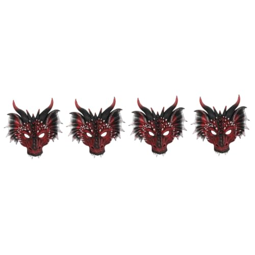 Amosfun 4 Stück Schwarze Rote Drachenmaske Drachen-gesichtsmaske Drachenkopf Hohles Entsetzen Maskerade-maske Für Frauen Drachenmasken Für Erwachsene Halloween 3d Kleidung Die Pu von Amosfun