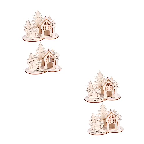 Amosfun 4 Stück Weihnachtsrätsel Für Kinder Weihnachtstisch Holzhaus Puzzlespiele Für Kinder Versammlungshaus Weihnachten DIY Puzzles Desktop-dekor Bambus Modell Dreidimensional 3D von Amosfun