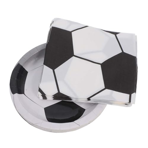 Amosfun 40-teiliges Fußball-Party-Geschirr-Set mit schwarzen und weißen Einwegtellern und Servietten, Fußball-Geburtstagszubehör für Sport-Motto-Feier, einfache Reinigung und abgestimmte Dekoration von Amosfun