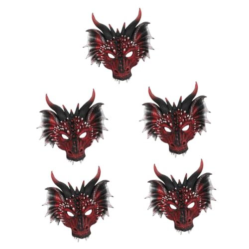 Amosfun 5 Stk schwarze rote Drachenmaske Drachenparty-Masken Wolf Kostüm für Erwachsene Kleidung für Männer Kostüme für Männer Halloween-Kostümmaske gruselige Maske Skelett bilden Tierkopf von Amosfun
