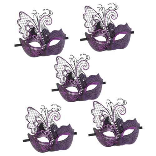 Amosfun 5St Schmetterlingsmaske aus Metall Halloween-Maske Halloween-Party-Maske Halloweenkostüm Maskerade-Maske Cosplay-Partymaske Maske für die Party Abschlussball bilden Plastik Violett von Amosfun