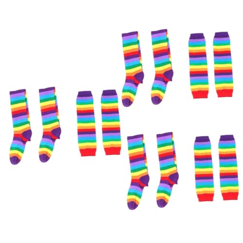 Amosfun 6 Stk Regenbogen-Strümpfe Thermosocken für Damen lustige lange Socken Clownsocken Handschuhe warme Socken für Mädchen bunte warme Socken Streifen Kniestrümpfe Strumpf von Amosfun