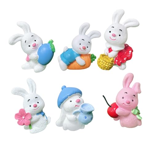 Amosfun 6 Stück Teiliges Hasenfigur aus Hochwertigem Harz Robuste Miniatur Osterdeko für Kuchen Zierliche DIY Auto und Wohnraumdekoration Frühlingsfigur Detailreich Gefertigt von Amosfun