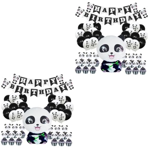 Amosfun 70 Stk Geburtstagsballon-set Kuchen Topper Kuchen-kit Tortendeko Einschulung Esstischdekoration Kreative Partyfahne Schöne Partyballons Dekorationen Weiß Emulsion Baby Panda von Amosfun