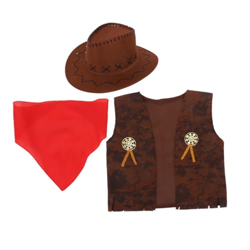 Amosfun Cowboy Kostüm Set für Jungen Western Dress Up Outfit mit Hut Weste und Bandana für Halloween Cosplay und Mottopartys von Amosfun