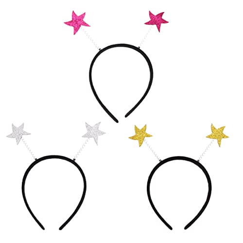 Amosfun Glitzer Stern Head Boppers Antenne Stirnband Alien Stirnband für Kostümparty und Kopfbedeckung Zubehör 3 Stück (Silber, Rosy, Golden) von Amosfun