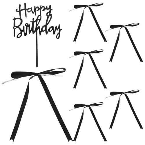 Amosfun Happy Birthday Tortenaufsatz Mit 6 Schwarzen Schleifen Zur Dekoration – Vintage-Band-Tortenaufsatz Für Hochzeit Brautparty Geburtstagszubehör von Amosfun