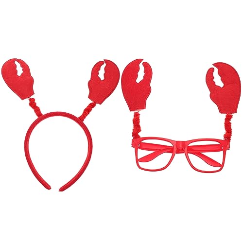 Amosfun Krabben-Stirnband Und Brille Set FüR Kinder Und Erwachsene, Lustige Party-Dekoration FüR Karneval, Halloween, Weihnachten, Maskerade, KostüMpartys, Krabben-Haarreifen Und Brille von Amosfun