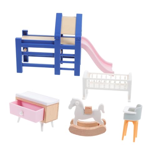 Amosfun Maßstab Teiliges Kinderzimmer Spielset mit Babybett Rutsche Schaukelpferd Esstischstuhl Kompakt und für Kreatives Rollenspiel Amosfun Maßstab Teiliges Kinderzimmer Spielset mit Babybett Rutsche Schaukelpferd Esstischstuhl Kompakt und für Kreatives Rollenspiel von Amosfun