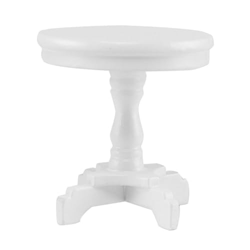 Amosfun Mini-runder Tisch Retro-Tisch Puppenstubentisch Mini Couchtisch Miniatur-beistelltisch Puppenhaus Miniatur Runder Tisch Vintage-Tisch Teetisch Mikroszene Möbel Weiß Statuette Holz von Amosfun