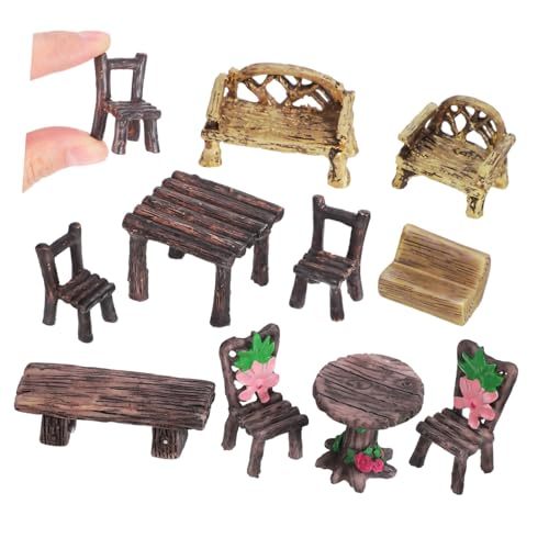 Amosfun Miniatur-Puppenhaus-Möbel aus Kunstharz, rustikale Holzstruktur, Tisch und Stühle für Heimwerker, Terrarium, Handwerk, Mikro-Landschaftsdekoration, Ornament für Feengärten und Bücherregale, 10 Amosfun Miniatur-Puppenhaus-Möbel aus Kunstharz, rustikale Holzstruktur, Tisch und Stühle für Heimwerker, Terrarium, Handwerk, Mikro-Landschaftsdekoration, Ornament für Feengärten und Bücherregale, 10 von Amosfun