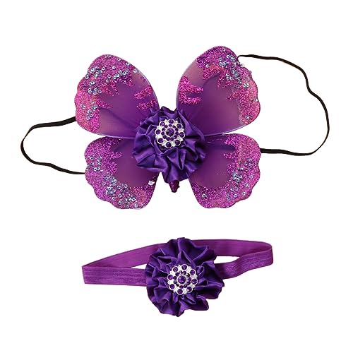 Amosfun Neugeborene Fotografie Requisiten Säuglinge Blume Stirnband Pailletten Schmetterling Flügel für Baby Fotoshooting Outfit Set Neugeborenes Kostüm (lila) von Amosfun