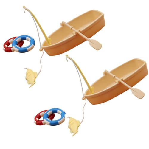 Amosfun Puppenhaus-Fischerboot 2 Sets Mini-Ruderbootmodell Aus Kunststoff Mit Rudern Rettungsringen Mikro-Landschaftsdekorationen Feengarten-Zubehör von Amosfun