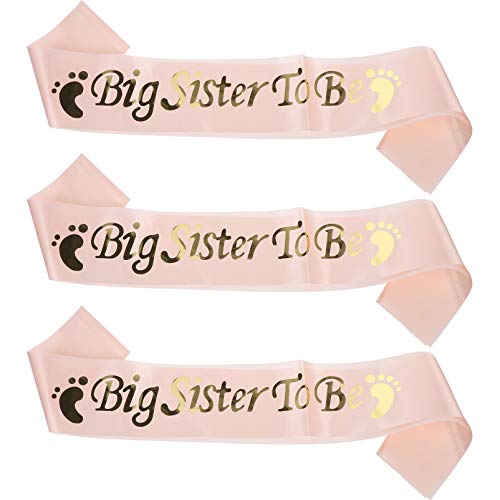 Amosfun Schärpe Bigsister to be Satin Neuheit Babyparty Babydusche Älteste Schwester zu Sein Schärpe für Neugeborenes Baby Geburtstag Party 3 Stück von Amosfun