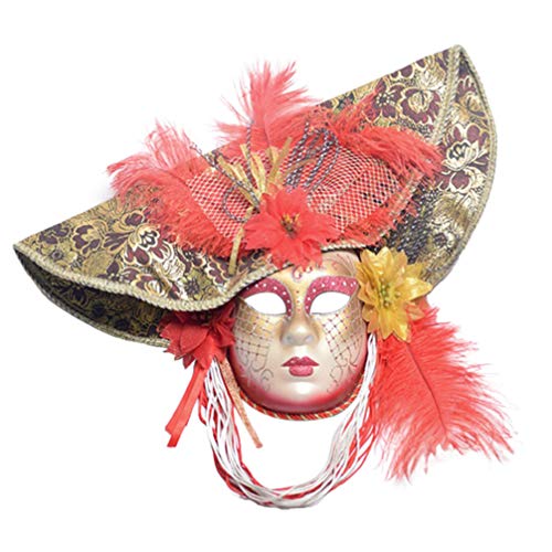 Amosfun Venezianische Vollgesichtsmaske, Karnevalsmaske, Halloween-Kostüm, Party, Ball, Faschingsmaske, Rot von Amosfun