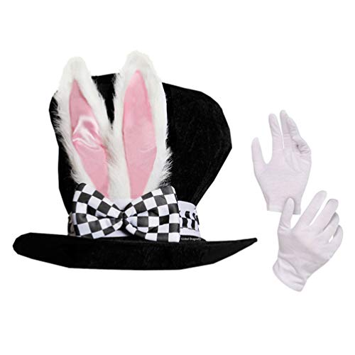Amosfun Weißer Kaninchen Hut Mit Ohren Und Schleife - Plüsch Party Hut Mit Weißen Handschuhen für Ostern Wunderland Party von Amosfun