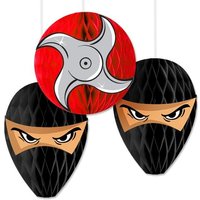 Ninja Wabenbälle im 3er Pack, Pappe, ca. 17-19 cm, mit Klebepads und Band von Amscan Europe GmbH