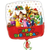 Quadratischer Folienballon Super Mario "Happy Birthday", 32cm x 32cm von Amscan Europe GmbH