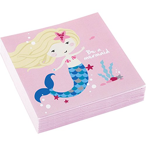 Amscan 9903076 - Servietten Be a Mermaid, 20 Stück, 25 x 25 cm, Meerjungfrauen, Kindergeburtstag von amscan