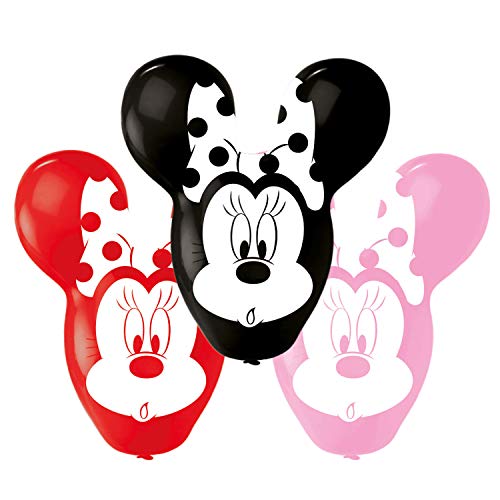 Amscan 9903670 - Latexballons Minnie Mouse Ohren, 4 Stück, Rot, Schwarz und Rosa, Heliumballon, Geburtstag von amscan