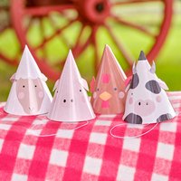 Bauernhof Partyhüte aus Pappe, 8 Stück, 13cm Bauernhof Partyhüte aus Pappe, 8 Stück, 13cm von Amscan