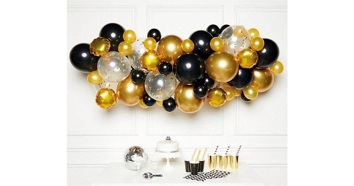 DIY Ballongirlande Schwarz Gold, 66 Ballons gold/schwarz von Amscan