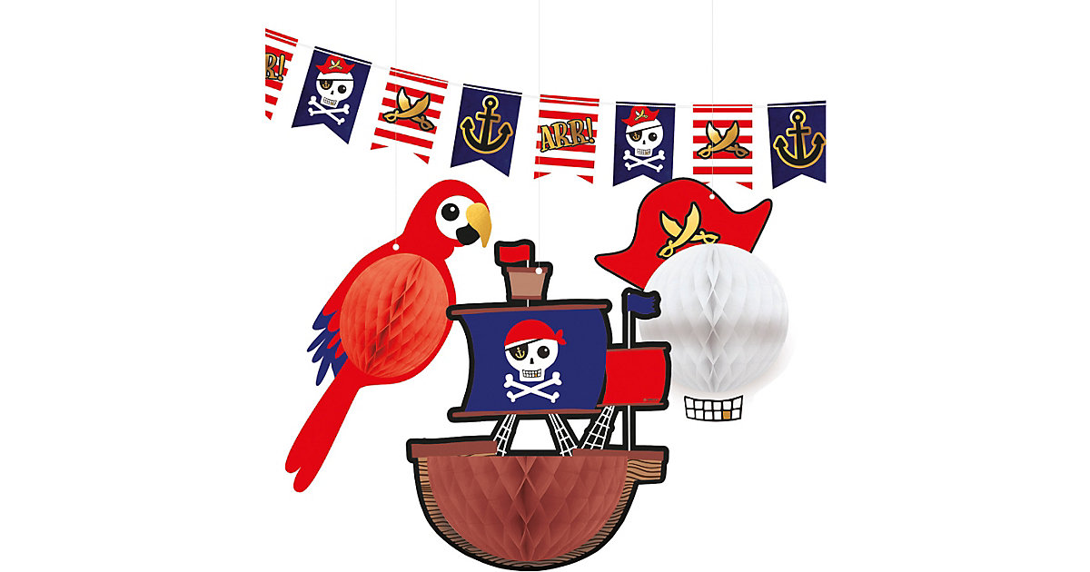 Deko Set ( 1 Wimpelkette, 3 Wabenbälle) Pirates Map von Amscan