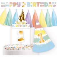 Deko-Set zum 1. Geburtstag mit Buchstabenkette, Girlande, Partyhut und Cake Topper Deko-Set zum 1. Geburtstag mit Buchstabenkette, Girlande, Partyhut und Cake Topper von Amscan