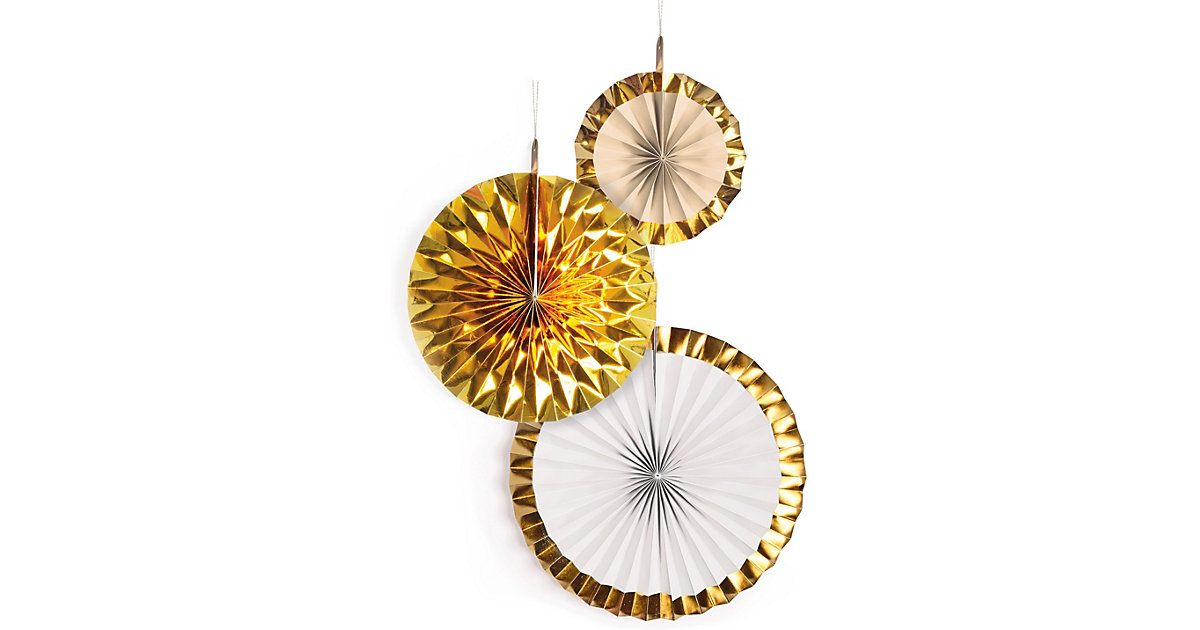 Dekofächer Gold Brush Papier , 18 cm / 30 cm / 38 cm, 3 Stück Dekofächer Gold Brush Papier , 18 cm / 30 cm / 38 cm, 3 Stück von Amscan