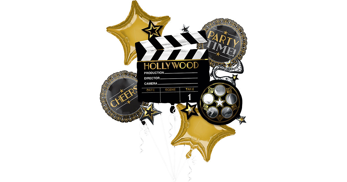 Folienballon-Bouquet Filmset Lights Camera Action, 5 Stück gold-kombi Folienballon-Bouquet Filmset Lights Camera Action, 5 Stück gold-kombi von Amscan