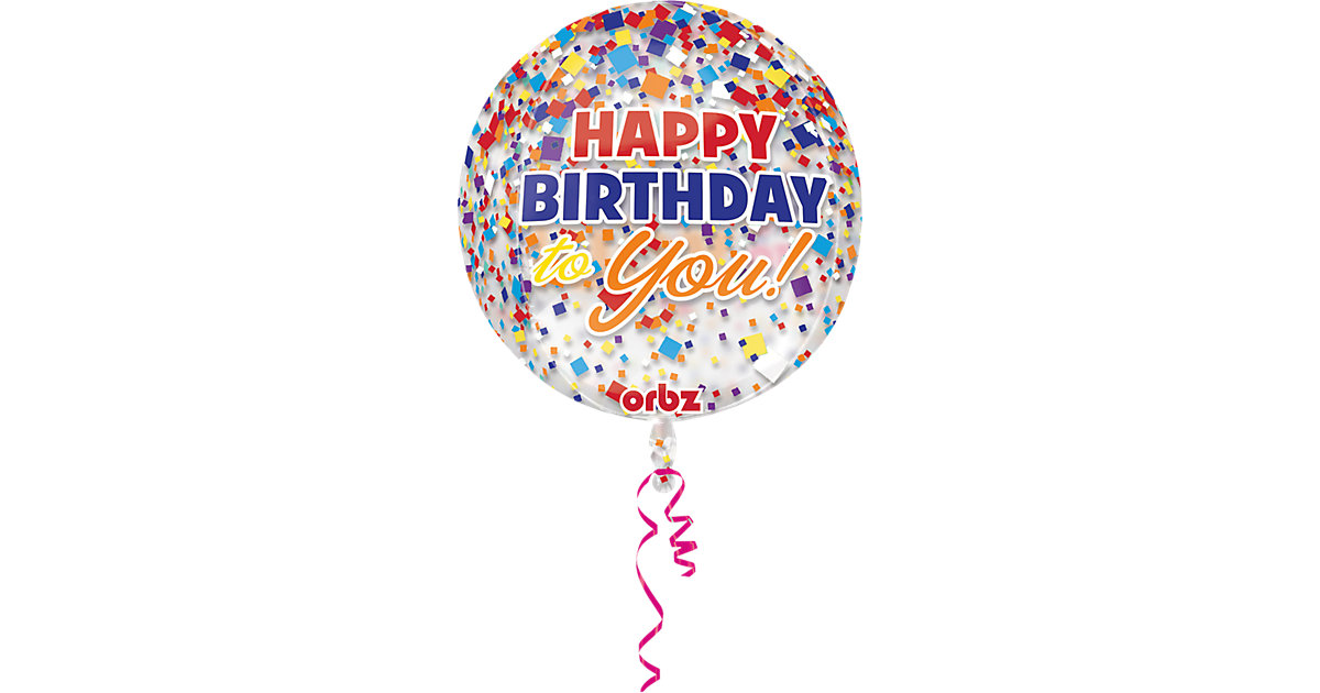 Folienballon Orbz Konfetti Happy Birthday mehrfarbig von Amscan