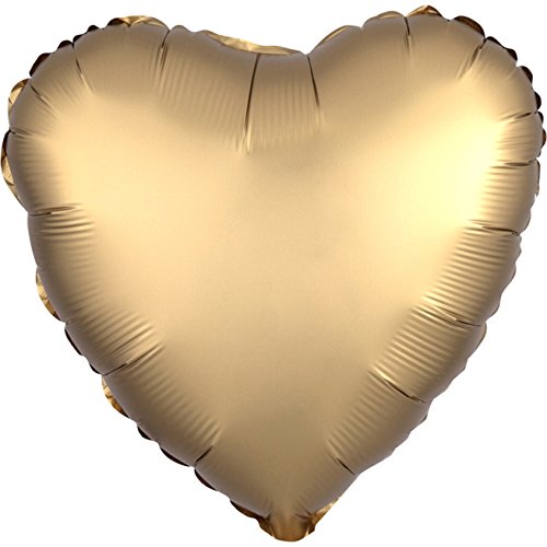 Amscan 3680301 - Standard Folienballon Satin Luxe Gold Sateen, Herz, Durchmesser 43 cm, Luftballon, Hochzeit, Heliumballon von Amscan