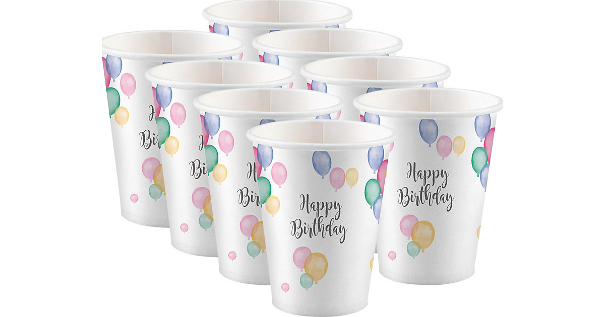 Pappbecher Happy Birthday Pastell 250ml, 8 Stück bunt Modell 1 Pappbecher Happy Birthday Pastell 250ml, 8 Stück bunt Modell 1 von Amscan