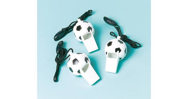 Trillerpfeifen Fußball, 12 Stück schwarz/weiß von Amscan