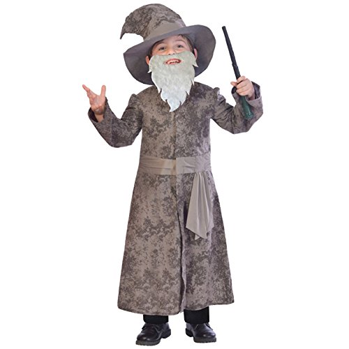 amscan 9903234 Graues Kostüm mit Bart, Zaubererhut und Zauberstab, Alter 11-12 Jahre, 1 Stück von amscan