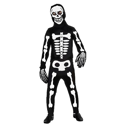 Amsixnt Kinder Skelett Kostüm, Halloween Kostüme für Kinder Skelett, Kinderkostüm Skelett, Skelettkostüm für Kinder Junge Mädchen, Süßes oder Halloween Dress Up Party, Karneval, Größe L. von Amsixnt