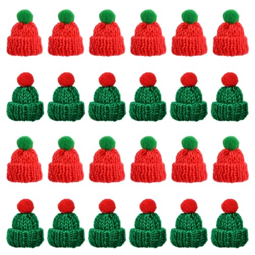 Amsixnt Mini Weihnachtsmütze, 24 Stück Mini Weihnachtsmütze, Mini-Strickmütze des Weihnachten, Nikolausmütze Klein für Weihnachten Weinflasche Abdeckung, Puppenhaus, Weihnachtsfeiern von Amsixnt