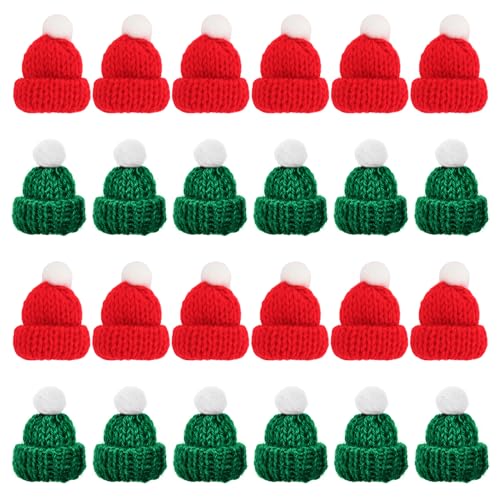 Amsixnt Mini Weihnachtsmütze, 24 Stück Mini Weihnachtsmütze, Mini-Strickmütze des Weihnachten, Nikolausmütze Klein für Weihnachten Weinflasche Abdeckung, Puppenhaus, Weihnachtsfeiern von Amsixnt