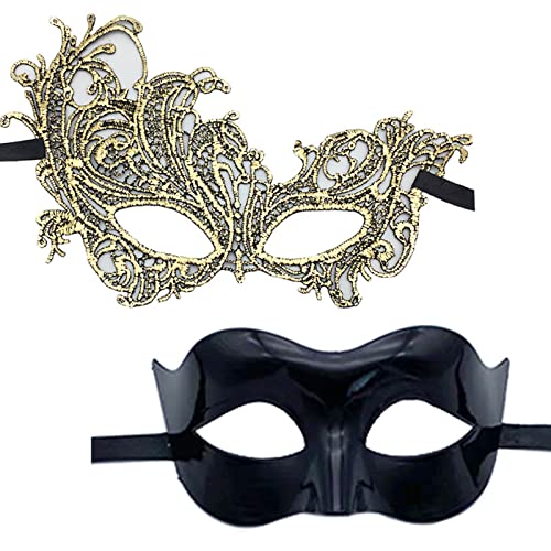 Amsixo 2 Stück Maskerade Maske Halbgesichtsmaske Spitze Augenmaske Halloween Party Maske Karneval Maske Maske für Damen Herren 2 Stück Spitze Augenmaske Schwarz Maskerade Maske Halloween Party Maske von Amsixo