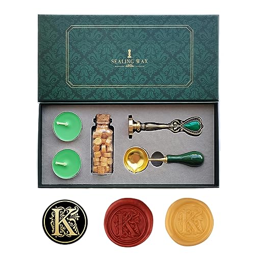 Ausgefallene Buchstaben K Wachssiegel-Stempelset, AMTOL Wachssiegel-Stempelset im europäischen Stil, Geschenkbox-Set, Vintage personalisierte Wachssiegel-Stempel für Briefkarten-Einladungen (K) von Amtol