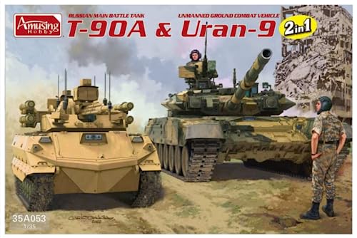 Amusing Hobby 35A053 Unmanned Ground Combat Vehicle Uran-9 & Russian Main Battle Tank T-90A (2in1) Zwei Modellbausätze Maßstab 1:35 - Modellbau von Amusing Hobby