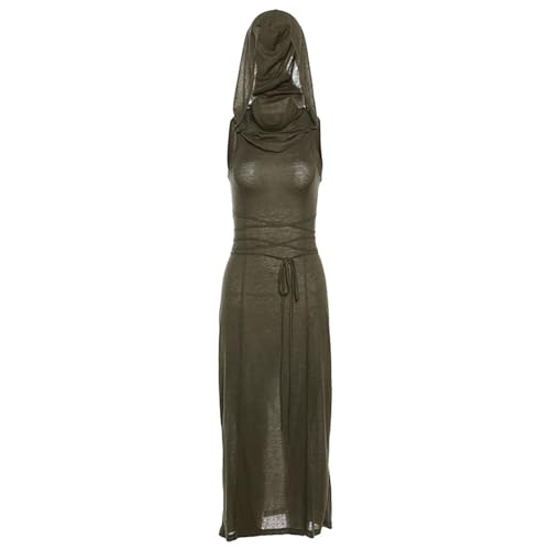 Amxleh Gothic Kleid Damen Renaissance Ärmelloses mit Kapuze von Dune Outfits, Schmales Hohem Schlitz Halloween Party Cosplay Kostüm Mittelalterlicher Kleidung Grün Amxleh Gothic Kleid Damen Renaissance Ärmelloses mit Kapuze von Dune Outfits, Schmales Hohem Schlitz Halloween Party Cosplay Kostüm Mittelalterlicher Kleidung Grün von Amxleh
