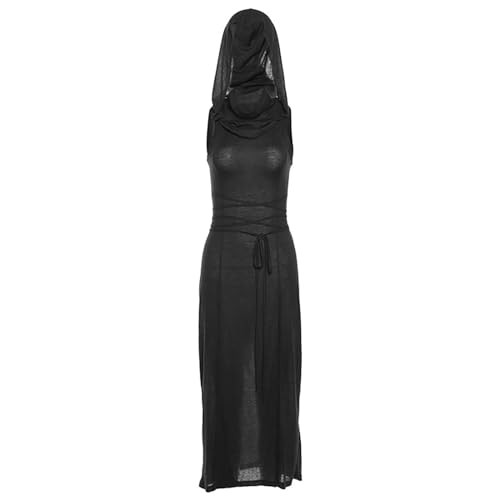 Amxleh Gothic Kleid Damen Renaissance Ärmelloses mit Kapuze von Dune Outfits, Schmales Hohem Schlitz Halloween Party Cosplay Kostüm Mittelalterlicher Kleidung Schwarz Amxleh Gothic Kleid Damen Renaissance Ärmelloses mit Kapuze von Dune Outfits, Schmales Hohem Schlitz Halloween Party Cosplay Kostüm Mittelalterlicher Kleidung Schwarz von Amxleh