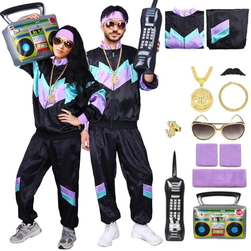 Amycute 80er Jahre Outfit Herren Damen, 80er Trainingsanzug, Jogginganzug 80er Jahre, 80er Jahre Accessoires, Faschingskostüme, Karneval kostüm für 80er 90er Jahre Themenparty. von Amycute