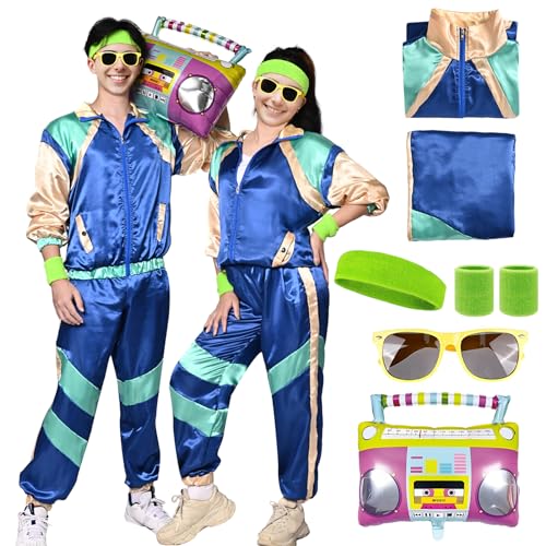 Amycute 80er Jahre Outfit Herren Damen, 80er Trainingsanzug, Jogginganzug 80er Jahre, 80er Jahre Trainingsanzug Jacke Hose Anzug 80er Accessoire, für Faschingskostüm Karneval Amycute 80er Jahre Outfit Herren Damen, 80er Trainingsanzug, Jogginganzug 80er Jahre, 80er Jahre Trainingsanzug Jacke Hose Anzug 80er Accessoire, für Faschingskostüm Karneval von Amycute