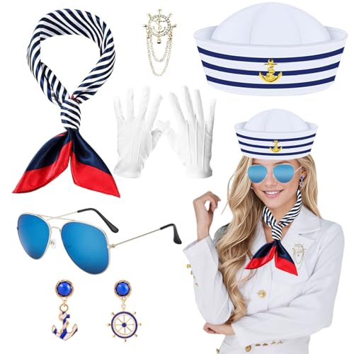Amycute Matrosen Kostüm Damen, 5 Stück Frauen Matrosen Kostüm Set, Marine Outfit, Kapitänsmütze Seemann Kapitän Verkleidungsparty für Damen Karneval Party Cosplay Amycute Matrosen Kostüm Damen, 5 Stück Frauen Matrosen Kostüm Set, Marine Outfit, Kapitänsmütze Seemann Kapitän Verkleidungsparty für Damen Karneval Party Cosplay von Amycute