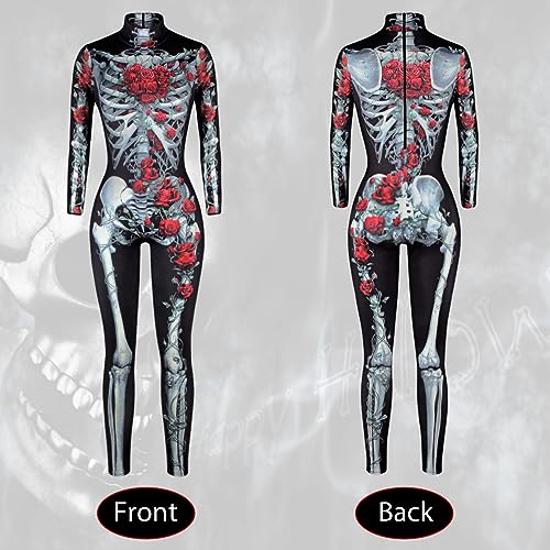 Amycute Skelett Kostüm Damen, Halloween Skelett Kostüm Jumpsuit Damen, Halloween Karneval Kostüm (Style A, 2XL) von Amycute